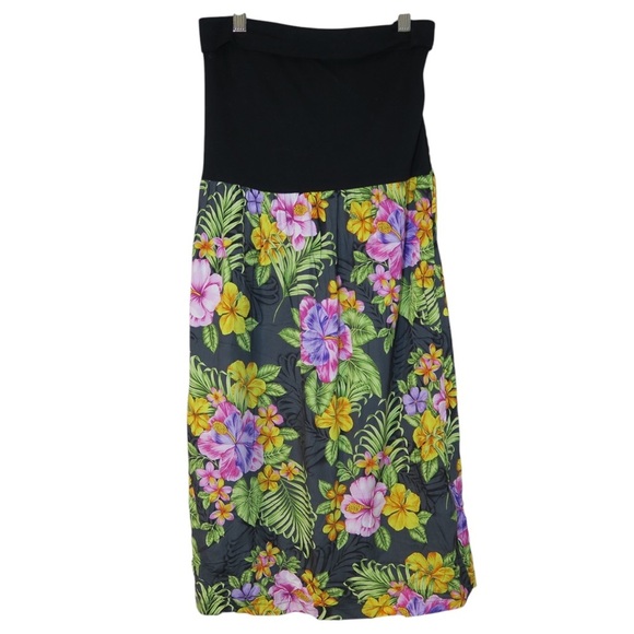 Puanani Hawaiian Dress Floral Colorblock Strapless Island Tropical - Picture 1 of 7